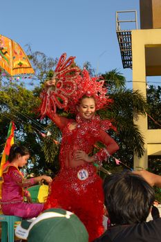 MANILA, PHILIPPINES - APR. 14: pageant contestant in her cultural dress pauses during Aliwan Fiesta, which is the biggest annual national festival competition on April 14, 2012 in Manila Philippines.