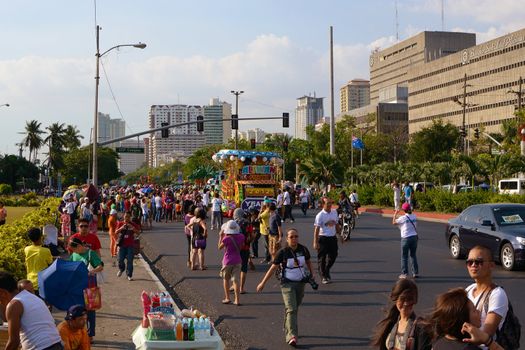 MANILA, PHILIPPINES - APR. 14: parade of floats and participants start during Aliwan Fiesta, which is the biggest annual national festival competition on April 14, 2012 in Manila Philippines.