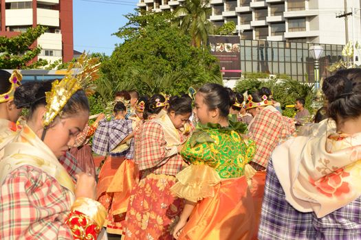 MANILA, PHILIPPINES - APR. 14: performer getting ready their outfits during Aliwan Fiesta, which is the biggest annual national festival competition on April 14, 2012 in Manila Philippines.