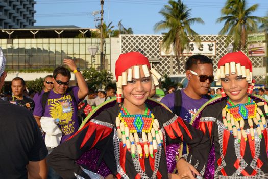 MANILA, PHILIPPINES - APR. 14: Street dancers smile in camera during Aliwan Fiesta, which is the biggest annual national festival competition on April 14, 2012 in Manila Philippines.