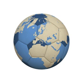 World Map on a Soccer Ball Centered on European Continent (jpeg file has clipping path)