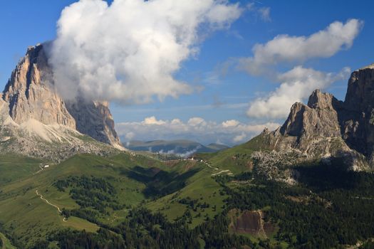 Sella pass between Gardena and Fassa valley, Italian Dolomites