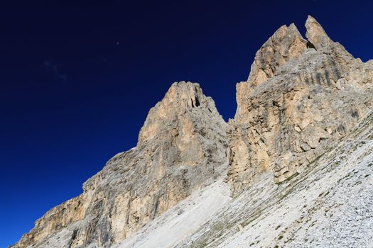 extreme landscape in Sassolungo muontain at morning, Trentino, Italy