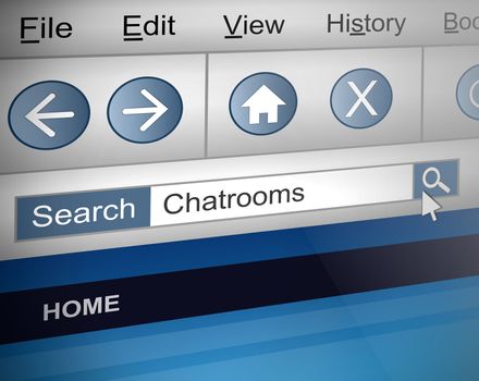 Illustration depicting a computer screen shot with a chat room search concept.