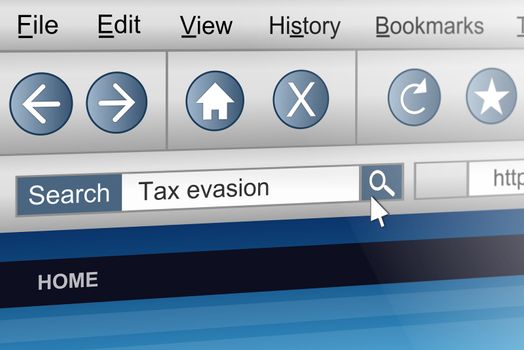 Illustration depicting a computer screen shot with a tax evasion search concept.