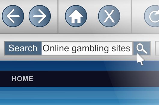 Illustration depicting a computer screen shot with an online gambling search concept.