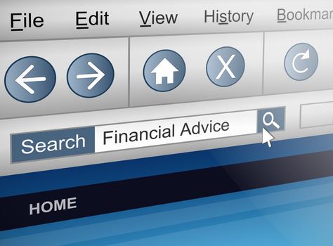 Illustration depicting a computer screen shot with a financial adviser search concept.