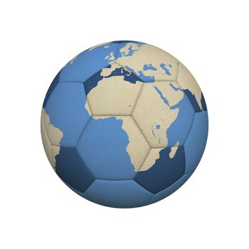 World Map on a Soccer Ball Centered on African Continent (jpeg file has clipping path)