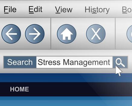 Illustration depicting a computer screen shot with a stress management search concept.