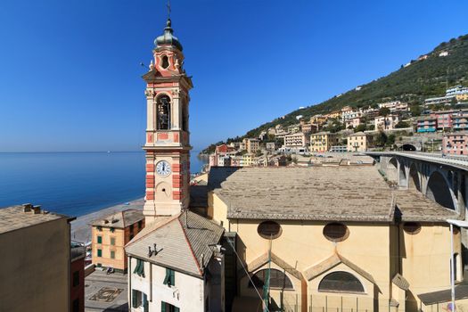 the church and the village of Sori, small town in Liguria, Italy 