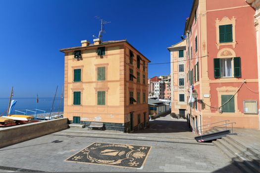 small square in Sori village, Liguria, Italy