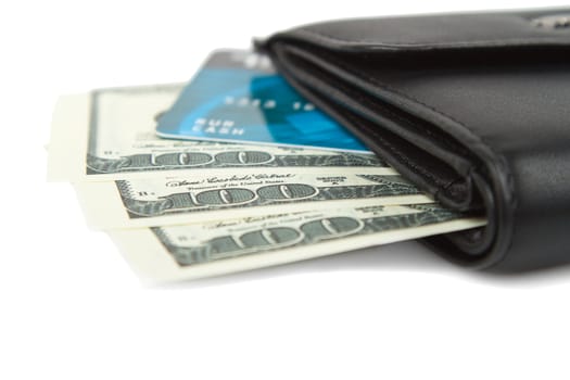 Purse and money on the white background