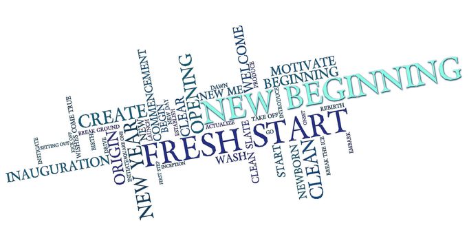New beginning word cloud on white background