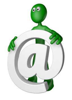 green guy is holding email alias - 3d illustration