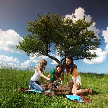 very fun girlfriends on picnic 