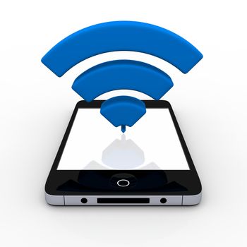3D illustration of WiFi symbol above smartphone with blank screen