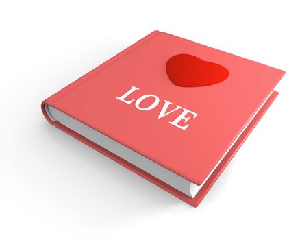 Pink book titled love with 3D heart on the cover