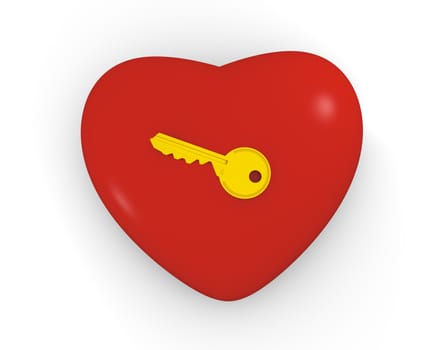 Golden key on the top of big red heart
