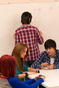 Distracted students passing time at boring scool