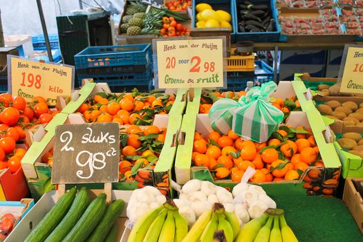 Fruit and vegetables at a market stall 