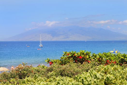 Polo Beach with island view and boats, Maui, Hawaii