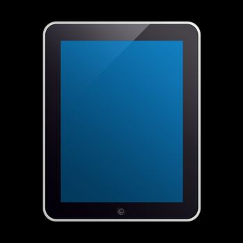 Digital tablet, touch screen computer on black background