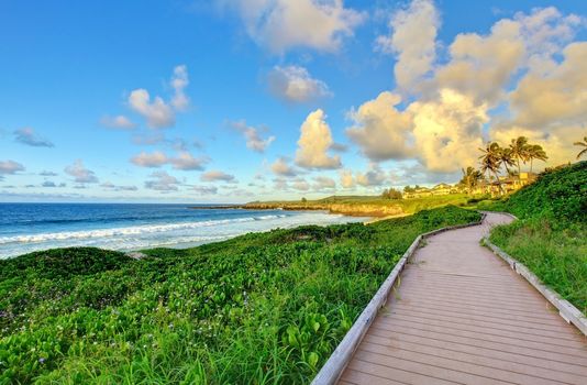 Tropical sunset near the ocean.