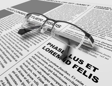 Eye glasses and newspaper