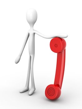 3D rendered Illustration. Holding a red phone.   