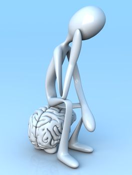 A cartoon figure con a huge brain. 3D rendered illustration. 