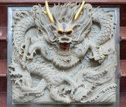 Chinese Dragon Stone Carving on Steps of Chinese Temple