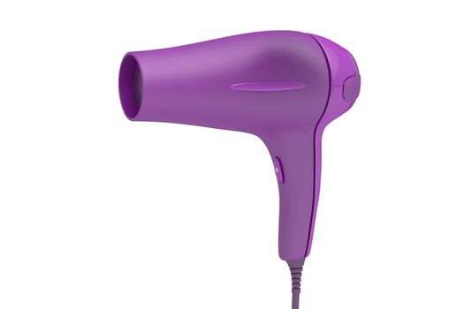 Purple hair dryer isolated on white