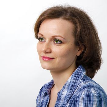 portrait of a girl in a blue checked shirt