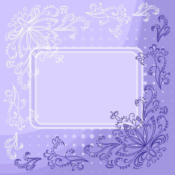 Floral violet and white background with flowers contours and frame