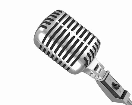 Classic microphone closeup, isolated on white background