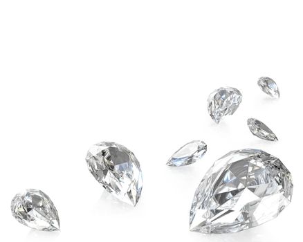 Few pear cut diamonds, isolated on white background