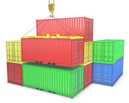 Group of freight containers, isolated on white background