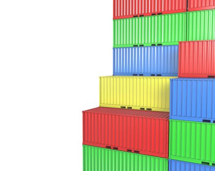 Group of freight containers, with blanks space, isolated on white background