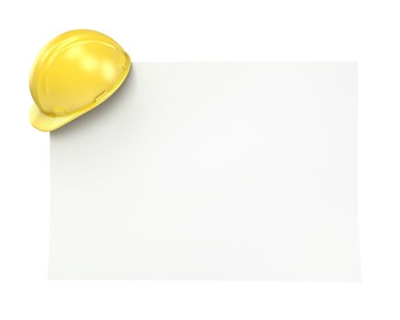 Blank paper with yellow helmet. isolated on white background