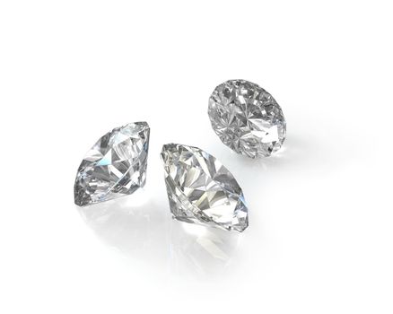 Three round, old european cut diamonds, isolated on white background