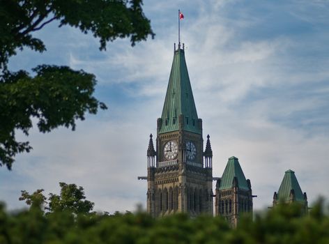 The Canadian Parliament Centre Block at 9 O'clock.