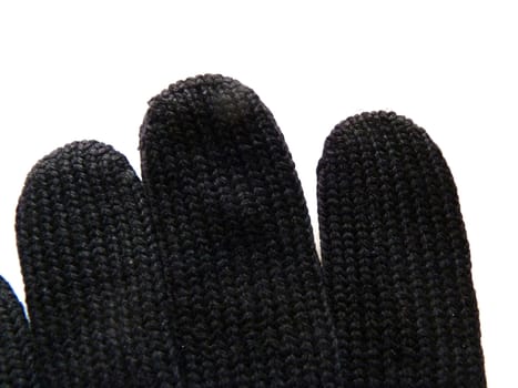 finger tips of a black glove on a white background
