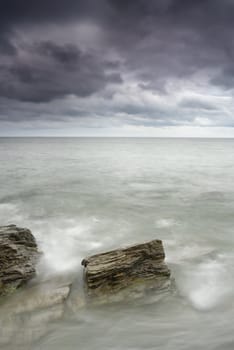 Pendower, Cornwall, UK. Landscape. Slow shutter with motion blur in water.