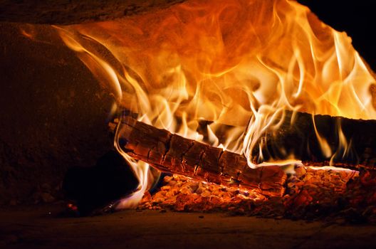 traditional Italian pizza wood oven, fire detail