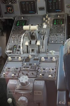 Detail of the cockpit of a small passenger airplane