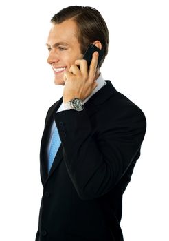 Smart businessman communicating isolated over white