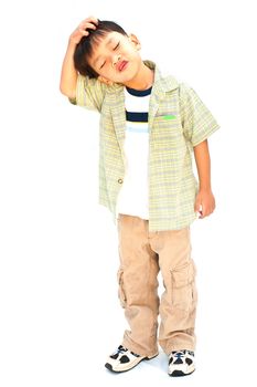 Asian little boy isolated on white background