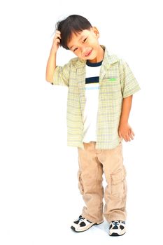 Asian little boy isolated on white background