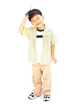 Asian little boy isolated on white background