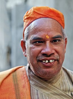 Vertical portrait of one of the priests from the Shri Nathji Mandir, Hindu Temple, Rajasthan